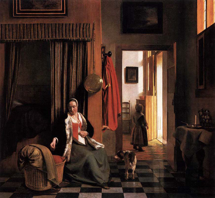 Mother Lacing Her Bodice beside a Cradle